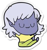 sticker of a happy cartoon elf girl sitting vector