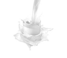 pouring a glass of milk creating splash, isolated on a white background photo