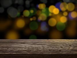 Wooden table top on shining bokeh background. concept for chossing best design photo