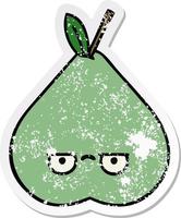 distressed sticker of a cute cartoon green pear vector