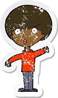 retro distressed sticker of a cartoon shocked boy