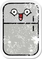 distressed sticker of a cute cartoon fridge freezer vector