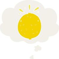 cartoon lemon and thought bubble in retro style vector