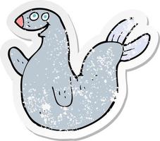 retro distressed sticker of a cartoon happy seal vector