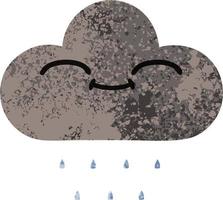 retro illustration style cartoon storm rain cloud vector