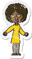 retro distressed sticker of a cartoon woman wearing glasses vector