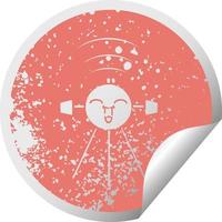 distressed circular peeling sticker symbol satellite vector