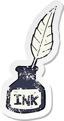 retro distressed sticker of a cartoon ink bottle
