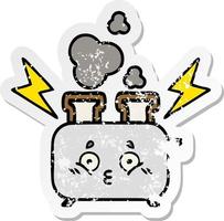 distressed sticker of a cute cartoon of a toaster vector