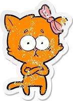 distressed sticker of a cartoon cat vector