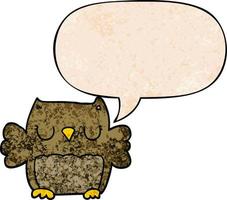 cute cartoon owl and speech bubble in retro texture style vector