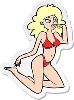 sticker of a cartoon woman in underwear looking thoughtful vector