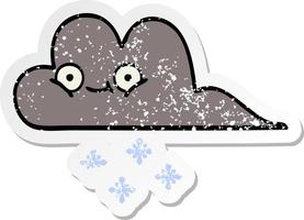 distressed sticker of a cute cartoon storm snow cloud vector