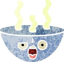 retro illustration style cartoon bowl of hot soup vector
