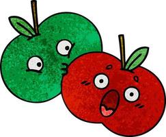 retro grunge texture cartoon pair of apples vector