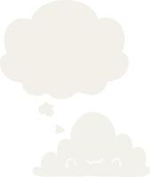 cute cartoon cloud and thought bubble in retro style vector