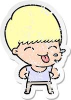 distressed sticker of a funny cartoon boy vector