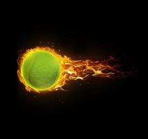 Tennis ball, on fire on black background photo