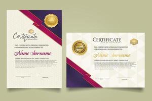 set certificate template with ribbon stripes ornament and modern texture pattern background. Diploma. Vector illustration