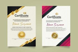 set certificate template with ribbon stripes ornament and modern texture pattern background. Diploma. Vector illustration