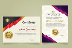 set certificate template with ribbon stripes ornament and modern texture pattern background. Diploma. Vector illustration