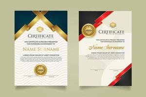 set certificate template with ribbon stripes ornament and modern texture pattern background. Diploma. Vector illustration