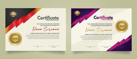 set certificate template with ribbon stripes ornament and modern texture pattern background. Diploma. Vector illustration