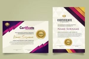 set certificate template with stripes ornament and modern texture pattern background. Diploma. Vector illustration