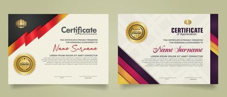 set certificate template with ribbon stripes ornament and modern texture pattern background. Diploma. Vector illustration