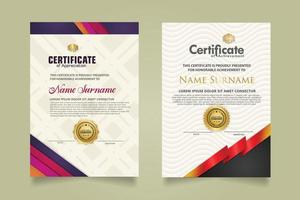 set certificate template with ribbon stripes ornament and modern texture pattern background. Diploma. Vector illustration