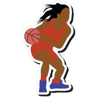 pegatina de ilustración, chica de baloncesto posando regateando vector