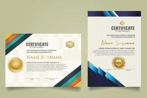 set certificate template with ribbon stripes ornament and modern texture pattern background. Diploma. Vector illustration