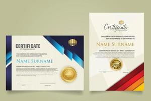 set certificate template with ribbon stripes ornament and modern texture pattern background. Diploma. Vector illustration