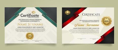 set certificate template with ribbon stripes ornament and modern texture pattern background. Diploma. Vector illustration