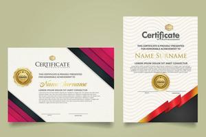 set certificate template with ribbon stripes ornament and modern texture pattern background. Diploma. Vector illustration