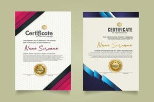 set certificate template with ribbon stripes ornament and modern texture pattern background. Diploma. Vector illustration