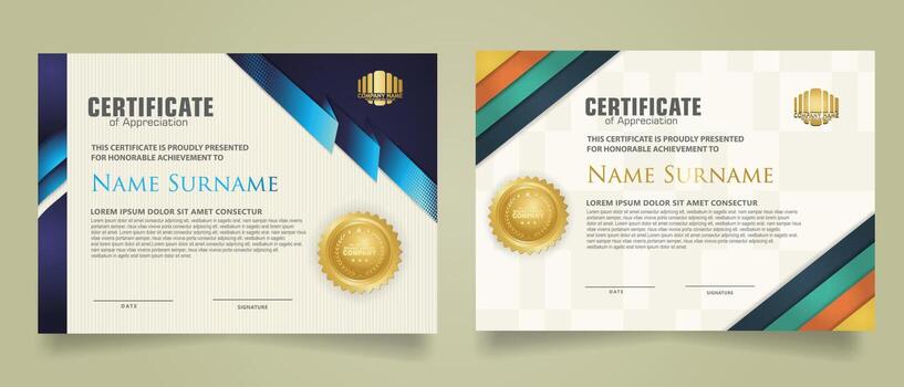 set certificate template with ribbon stripes ornament and modern texture pattern background. Diploma. Vector illustration