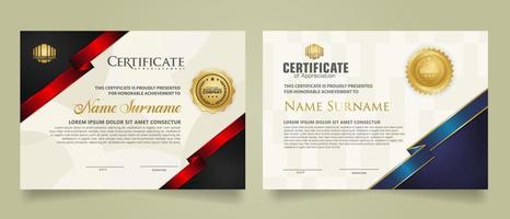 set certificate template with ribbon stripes ornament and modern texture pattern background. Diploma. Vector illustration