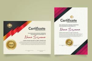 set certificate template with ribbon stripes ornament and modern texture pattern background. Diploma. Vector illustration