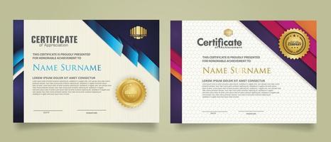 set certificate template with ribbon stripes ornament and modern texture pattern background. Diploma. Vector illustration