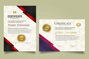 set certificate template with ribbon stripes ornament and modern texture pattern background. Diploma. Vector illustration