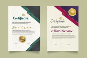 set certificate template with ribbon stripes ornament and modern texture pattern background. Diploma. Vector illustration