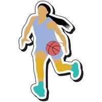 illustration sticker, basketball girl posing dribbling vector