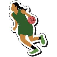 pegatina de ilustración, chica de baloncesto posando regateando vector