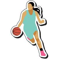 pegatina de ilustración, chica de baloncesto posando regateando vector
