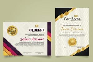 set certificate template with ribbon stripes ornament and modern texture pattern background. Diploma. Vector illustration