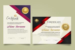 set certificate template with ribbon stripes ornament and modern texture pattern background. Diploma. Vector illustration