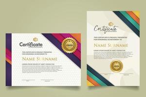 set certificate template with ribbon stripes ornament and modern texture pattern background. Diploma. Vector illustration