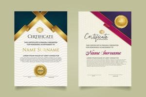 set certificate template with ribbon stripes ornament and modern texture pattern background. Diploma. Vector illustration