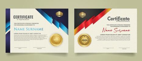 set certificate template with ribbon stripes ornament and modern texture pattern background. Diploma. Vector illustration